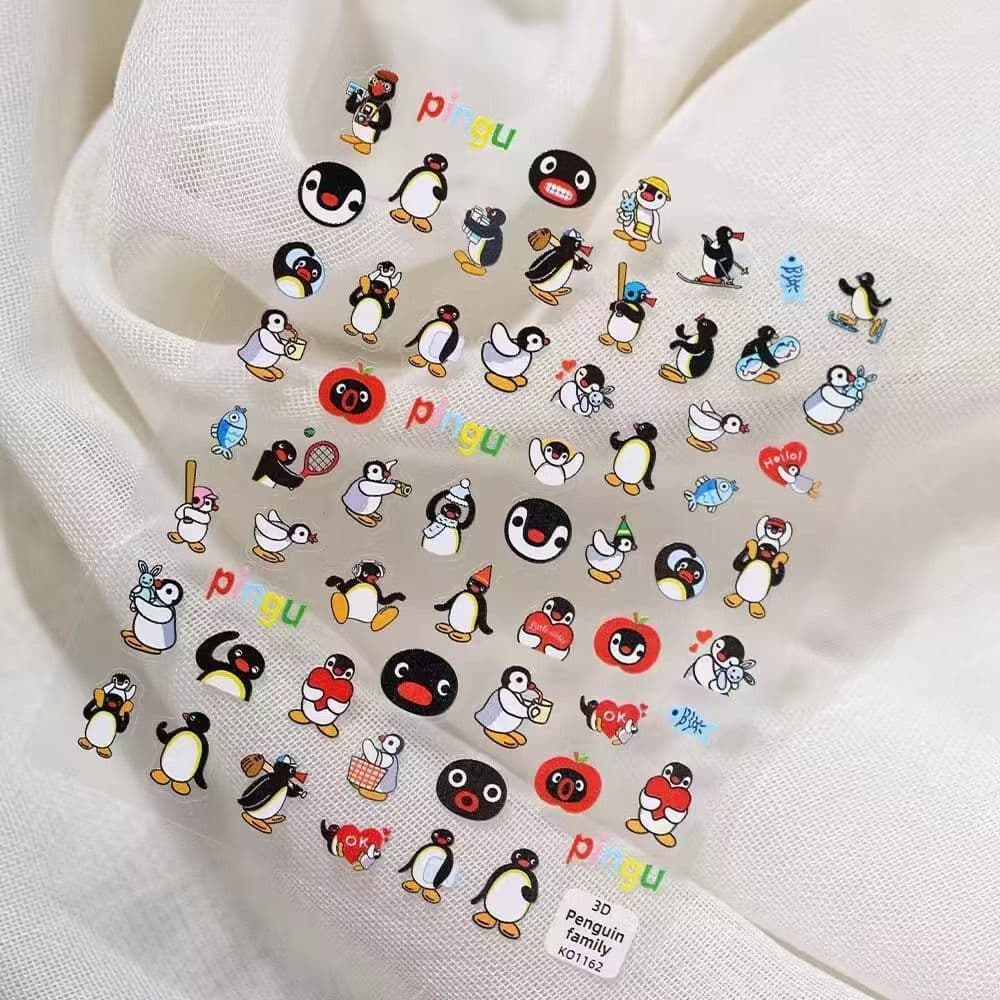 Super popular pingu penguin nail art sticker ins style girly heart 5d relief three-dimensional decorative water cup camera diy sticker