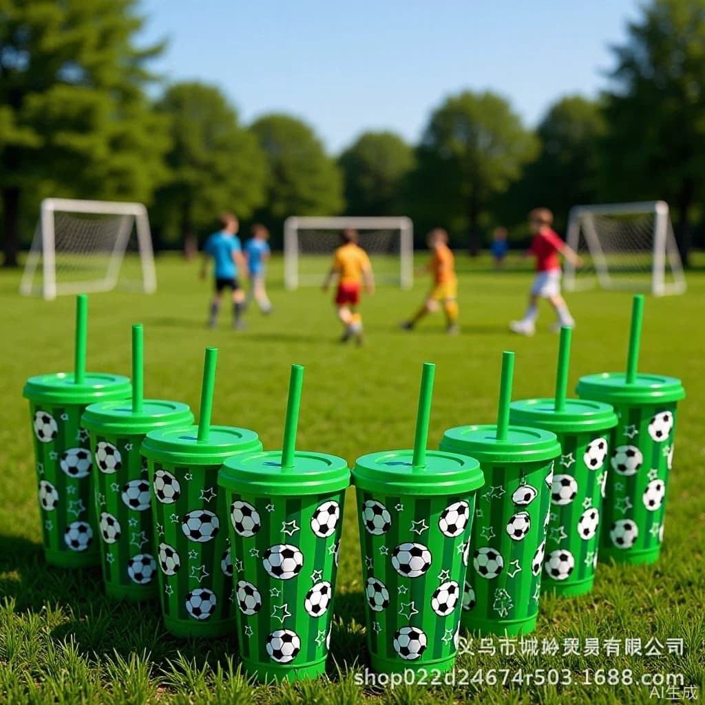 Cross-Border Best-Selling World Cup Theme Single-Layer PP Plastic Straw Cup 710ml Large Capacity Plastic Factory Direct Sales