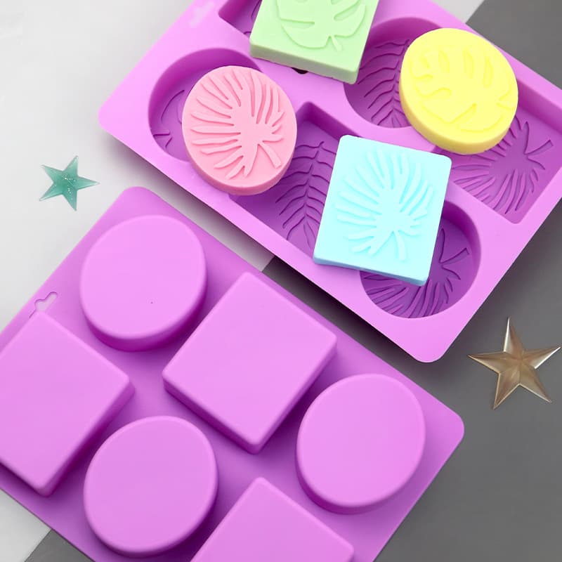 Blue Tone 6-Cavity Square Oval Leaf Silicone Cake Mold, Mooncake Mold, Pudding Mold, DIY Soap Mold