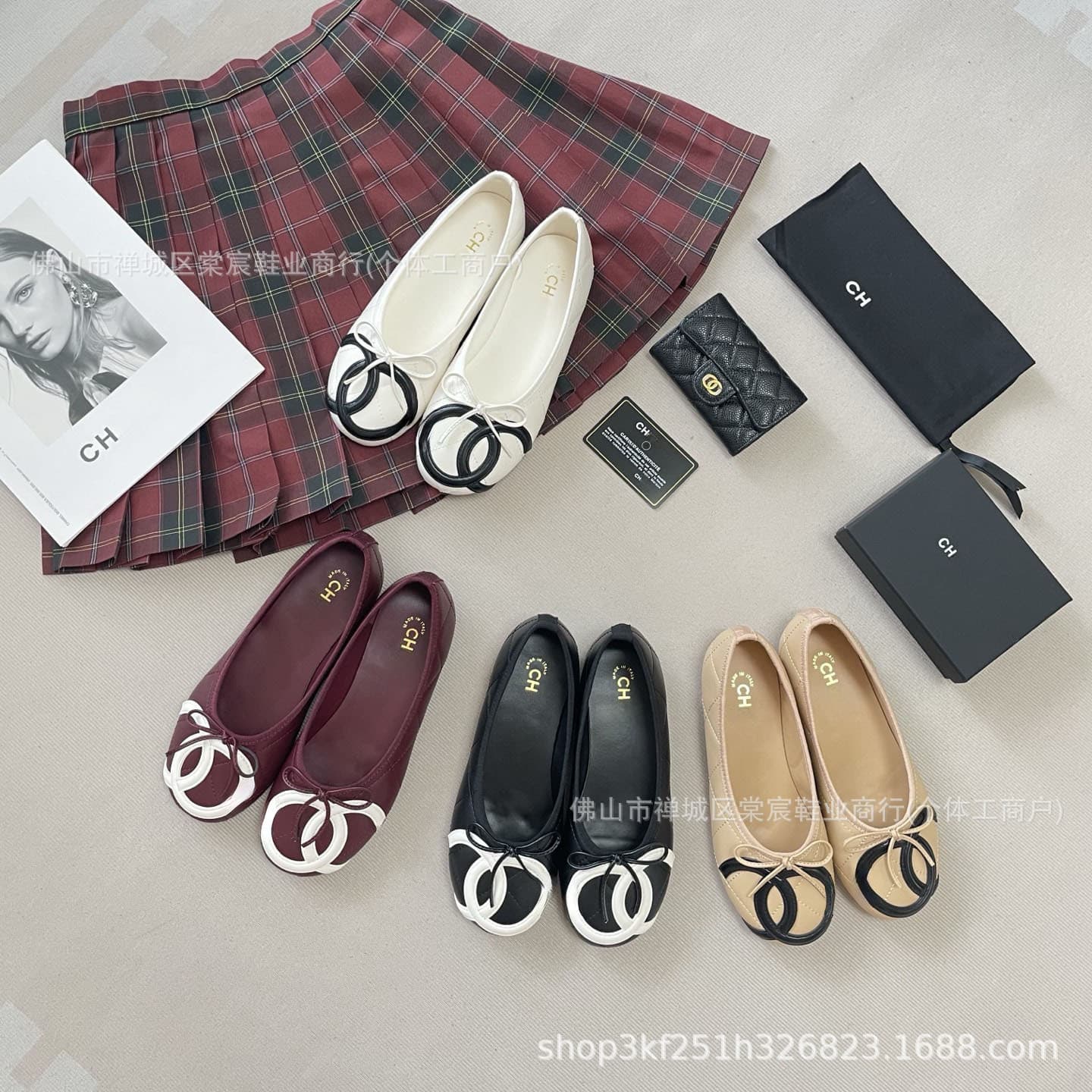 2026 Summer Small Fragrance Style Double C Single Shoes with Bow Tie for Dancing Middle Ages Kangpeng Ballet Fashion Flat Casual Shoes