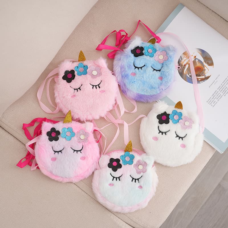Cross-border Unicorn Plush Coin Purse Children's Crossbody Bag Women's Storage Bag Shoulder Bag