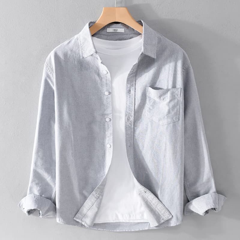 Men's Shirt Spring Autumn Solid Color Minimalist Thin Breathable Button-Down Japanese Style Versatile Casual Handsome Long Sleeve Top