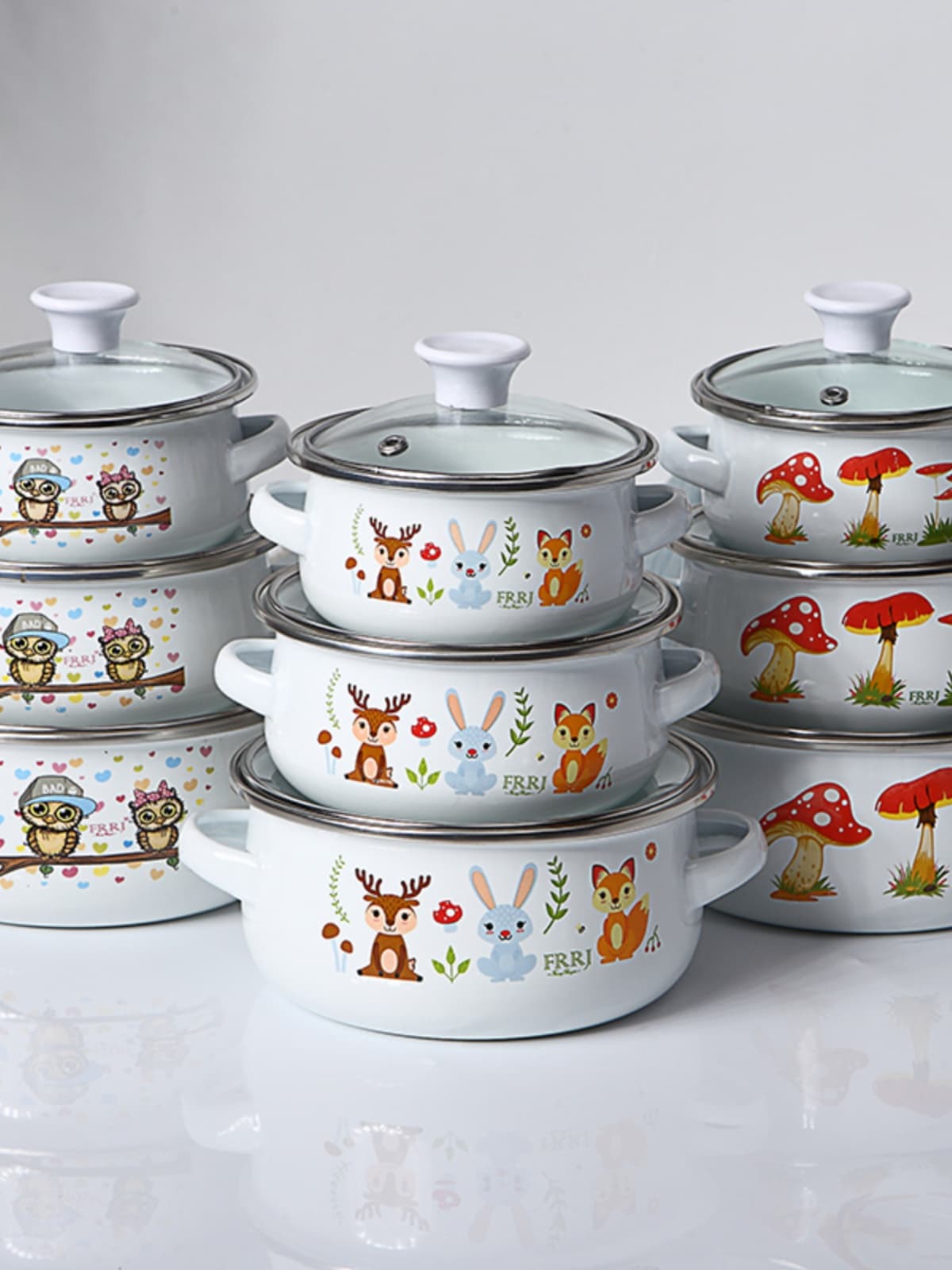 Enamel Soup Pot Milk Pot Baby Food Cooking Noodle Pot Sauce Pot Stew Pot Fresh-Keeping Bowl 3-Piece Set Universal