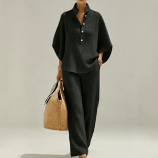 2026 New Casual Loose Stand Collar Set Breathable Mesh Wide Leg Pants Two-Piece Set European and American Hot Women's Wear