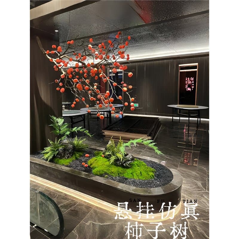 Chinese Style Hotel Wall Mounted Indoor Restaurant Style Artificial Landscape Hanging Fake Tree Decoration Zen Persimmon Persimmon Tree New
