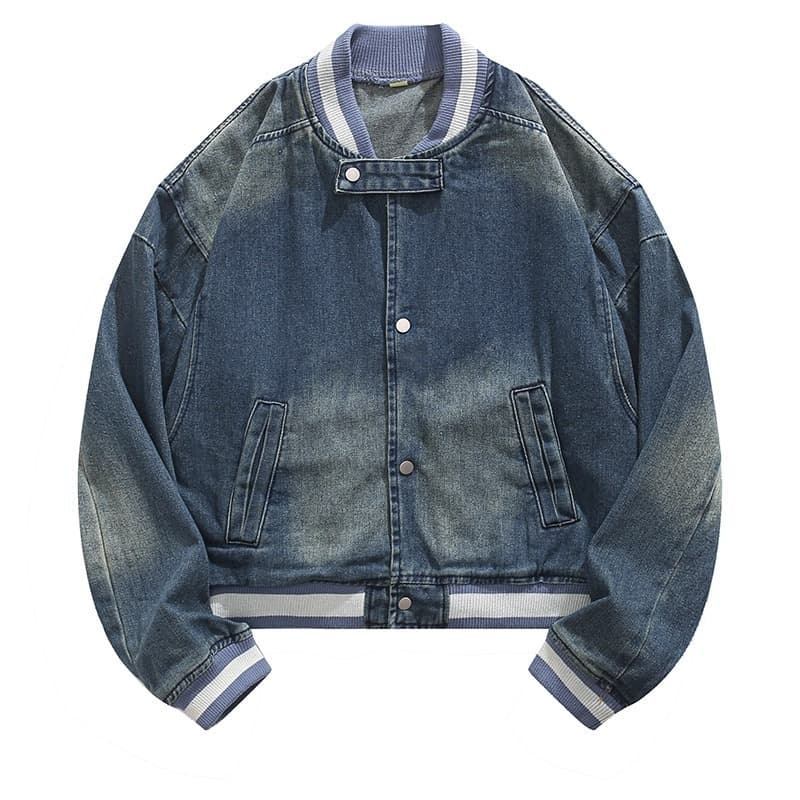 2025 Spring/Autumn American Vintage Loose Washed Denim Jacket Short Baseball Jacket Casual Versatile Jacket