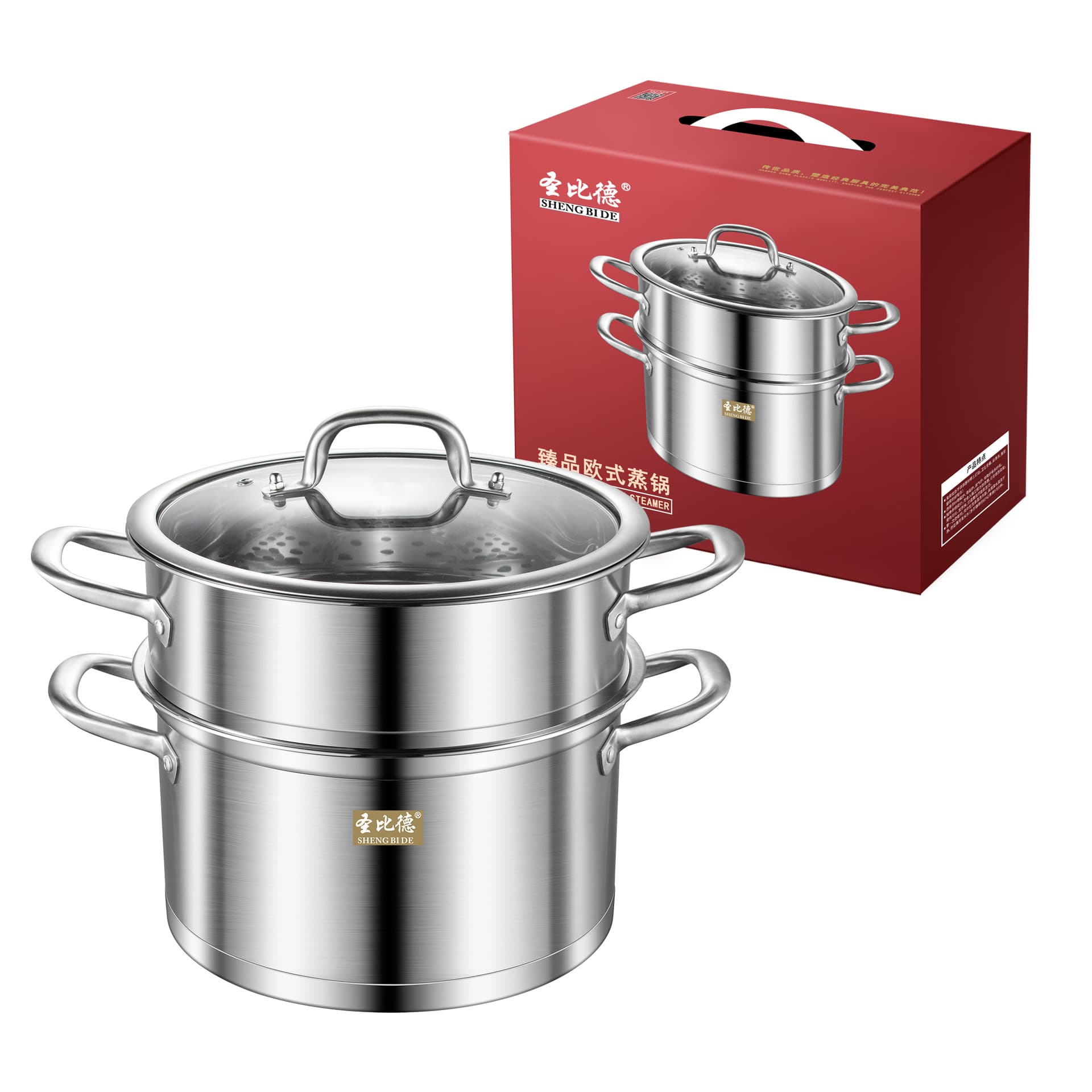 Sheng Bide Stainless Steel Steamer Household Gas Stove Multi-layer Steamer European Right-Angle Double-Layer Steamer for Induction Stoves