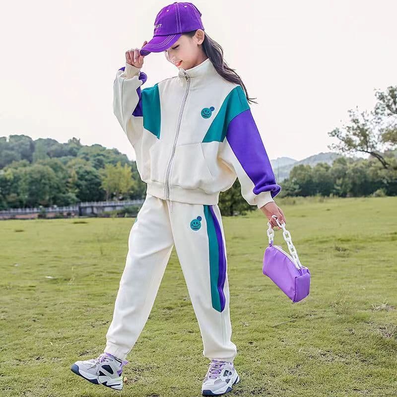Cotton girls autumn clothing set new Internet celebrity children's clothing girls spring and autumn casual loose middle and large children's sports two-piece set