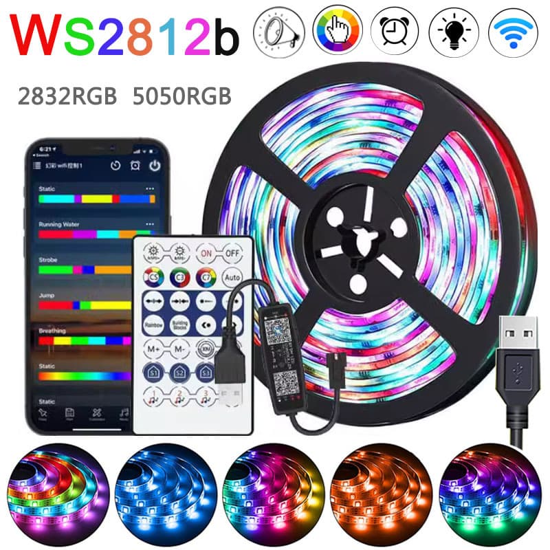 USB 5V light strip 2835RGB colorful 24-key infrared remote control 5050 Bluetooth ws2812 fantasy atmosphere light strip