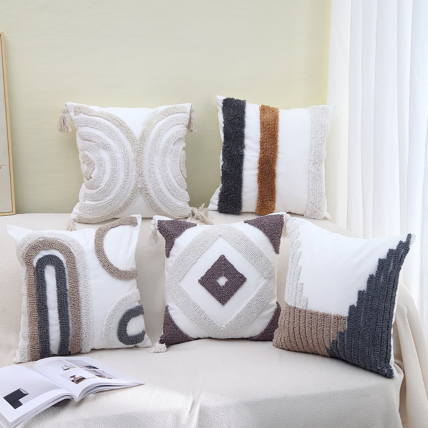 New Ins Cotton Bohemian Throw Pillow for Sofa Living Room Back Cushion with Tassels High-Quality Throw Pillow Cushion Cross-Border