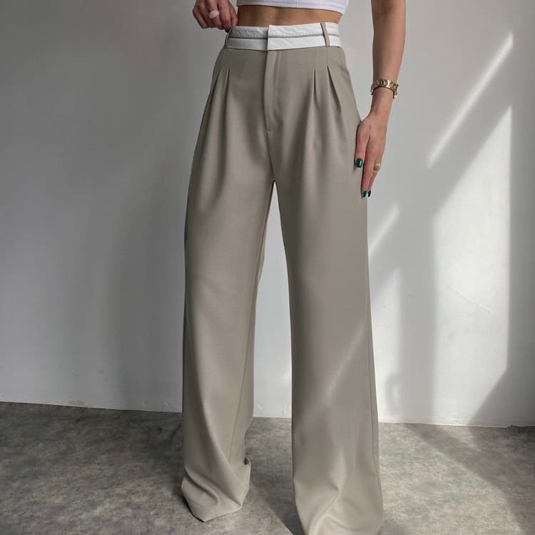 2026 New Spring European and American Fashion Solid Color Slimming Casual Long Pants Niche Design Floor-Length Trousers