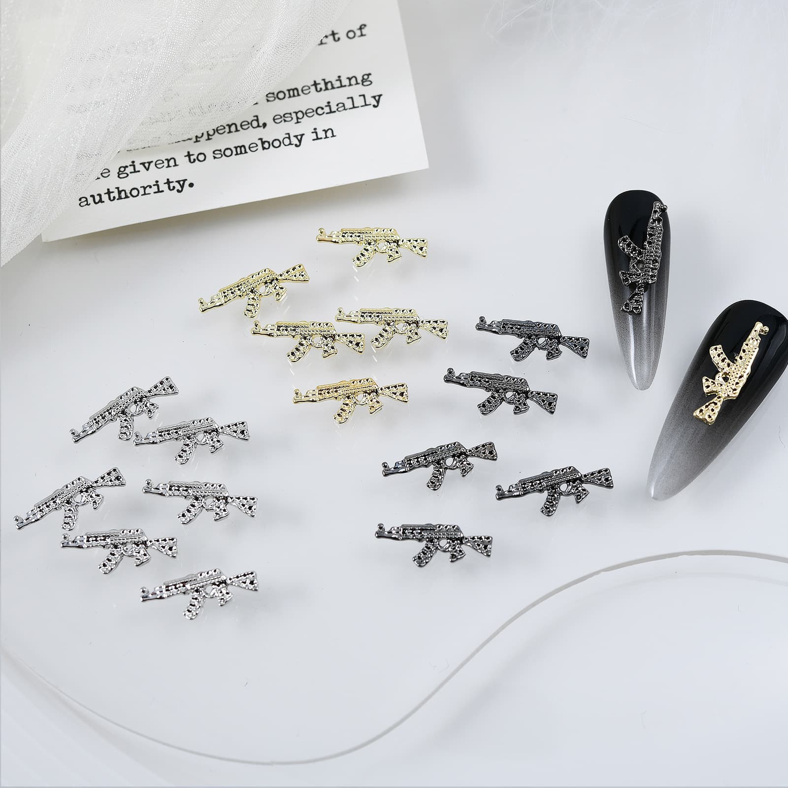 Cross-border Hot AK47 Gun Nail Art Accessories Sweet Cool Style Alloy Metal Nails Wearable Nail Materials