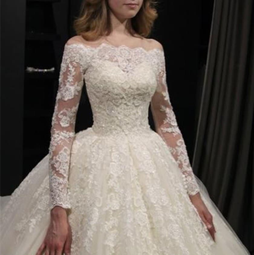 Direct Supply French-Style Light Wedding Dress 2026 New One-Shoulder Bride Long Sleeve Autumn/Winter Slimming Lace Simple Train