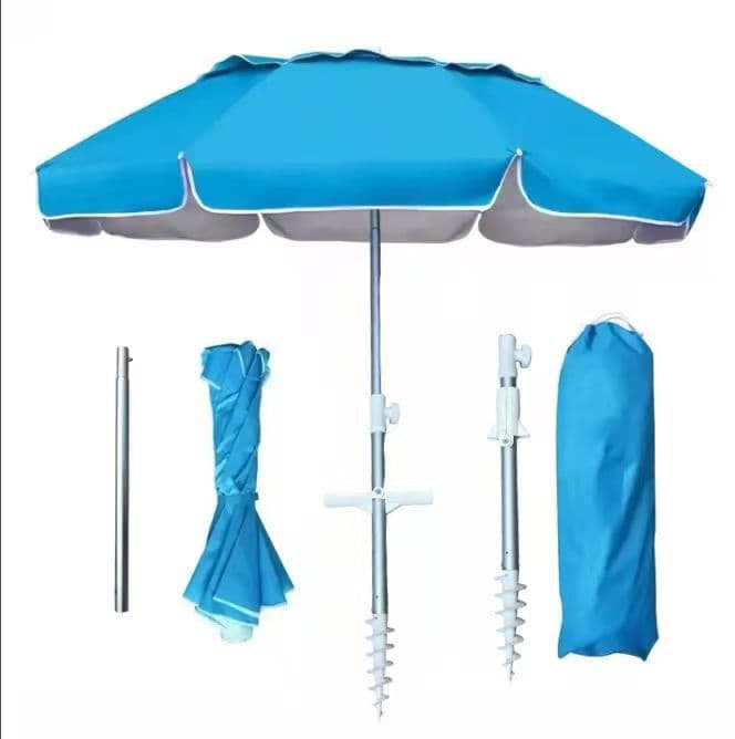 Hot-selling 6.5FT Foldable Portable Travel Beach Umbrella with Three-Section Telescopic Pole, Sand Anchor, and Swivel for Outdoor Sun Shade