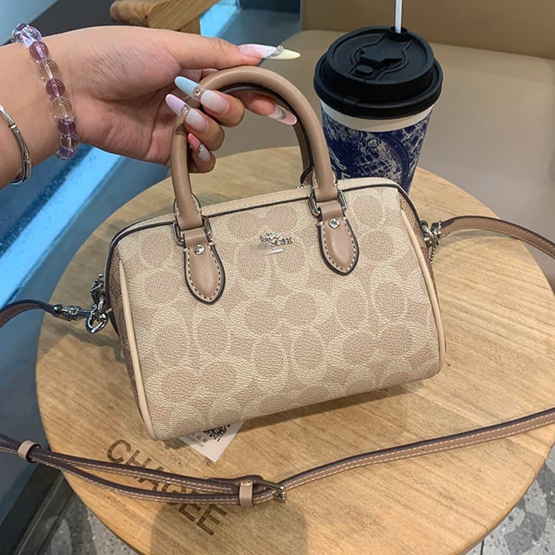 [High Quality] COACH Rowan 18 Boston Bag Classic Signature Canvas Handbag Crossbody Mini Pillow Bag for Women