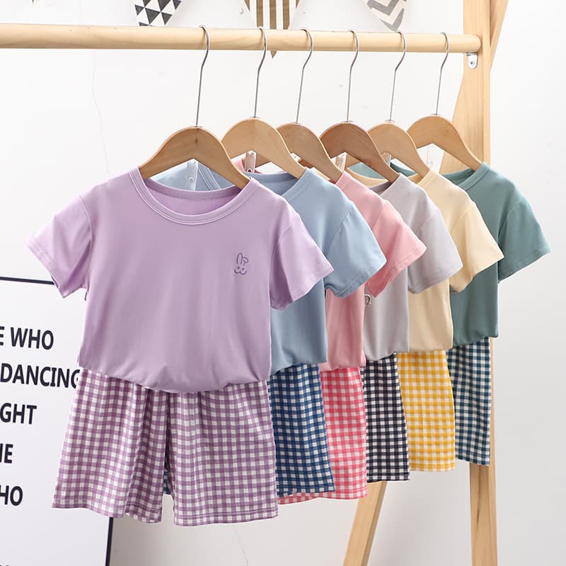 Children's Modal Summer Thin Short Sleeve Sleepwear Ice Silk Air Conditioned Home Clothes Set Soft Cotton Unisex Kids' Pajamas