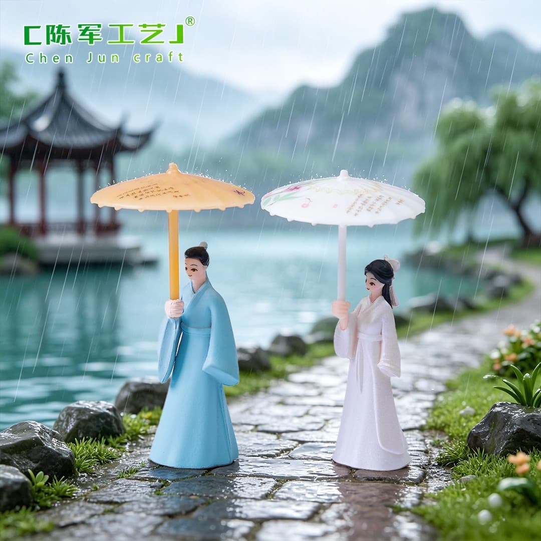 Micro-Landscape Creative Antique Umbrella-Holding Couple Dolls Gardening Landscaping DIY Decorative Accessories Mini Desktop Ornaments