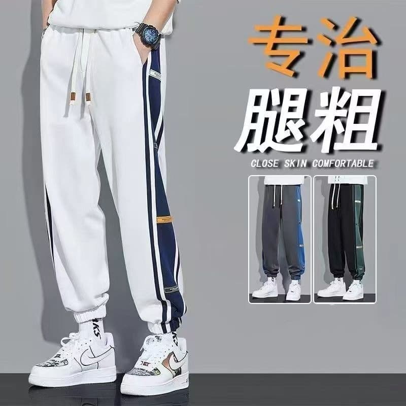 Spring Autumn Men's Casual Pants Trendy Brand Ins Style Loose Large Size Cropped Pants Contrast Color Splicing Sports Leggings