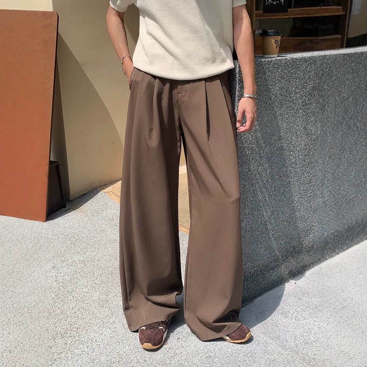 Autumn basic style trousers men's cleanfit straight loose suit trousers high street fashion brand wide leg casual trousers