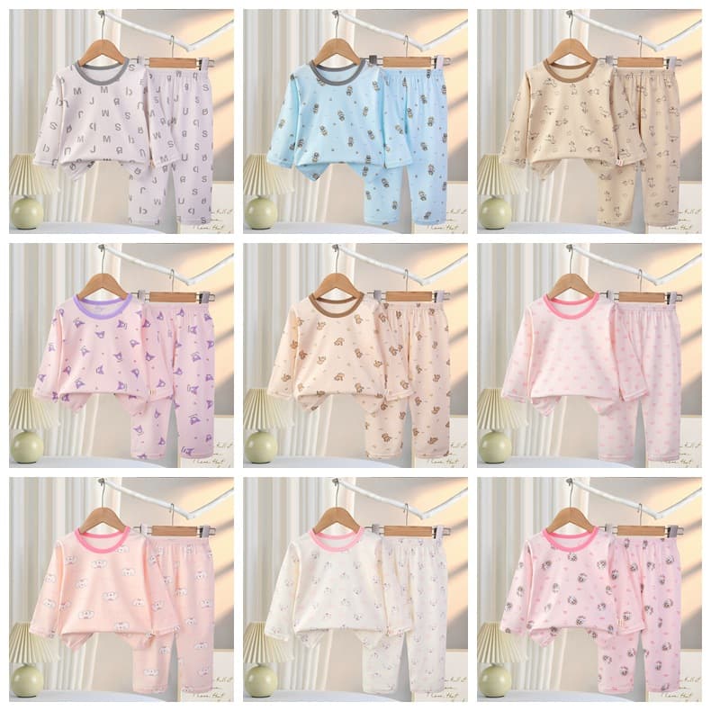 Kids Pajamas 2026 Summer Air Conditioning Wear Children's Sleepwear Casual Long Sleeve Long Pants Set