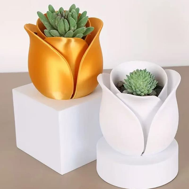 3D Printed Rose-Shaped Succulent Planter Creative Desktop Green Plant Pot