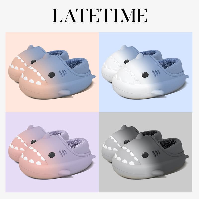 Genuine Cross-Border Gradient Shark Kids' Back-Strap Cotton Slippers Winter Boys' Indoor Home Plush Baby Cotton Shoes Girls