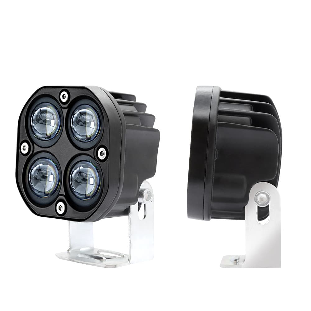In stock: 40W four-leaf clover-shaped spotlight for motorcycles, with lens and warm/white light, suitable for Euro trucks and vans, and can be used for grille modifications.