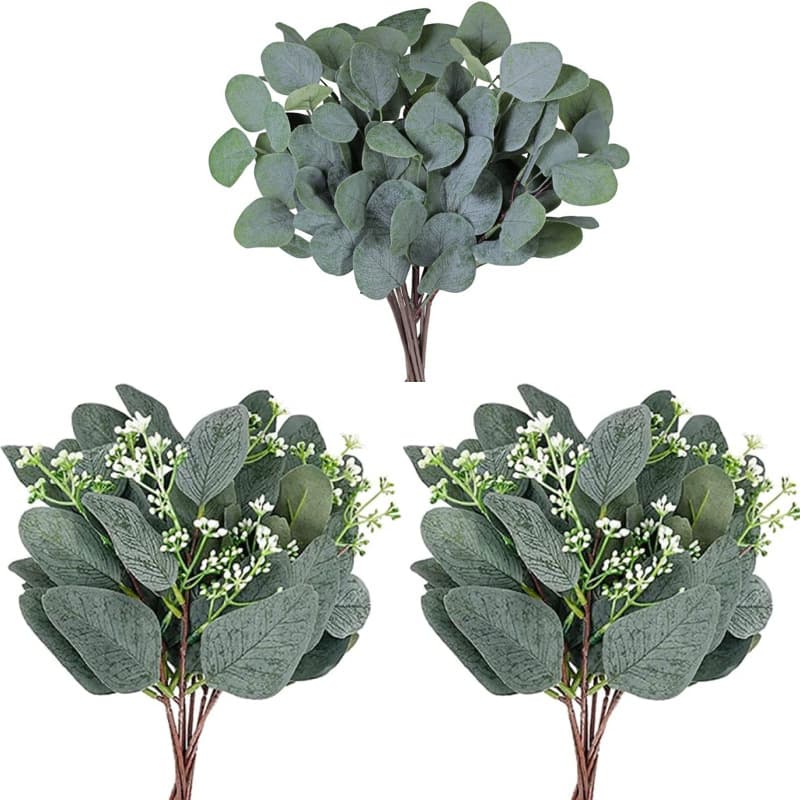 Artificial Single Stem Eucalyptus Coin Leaf Greenery with Berries Bouquet, Cross-Border Hot Selling Home Decoration Flower, 34cm Long