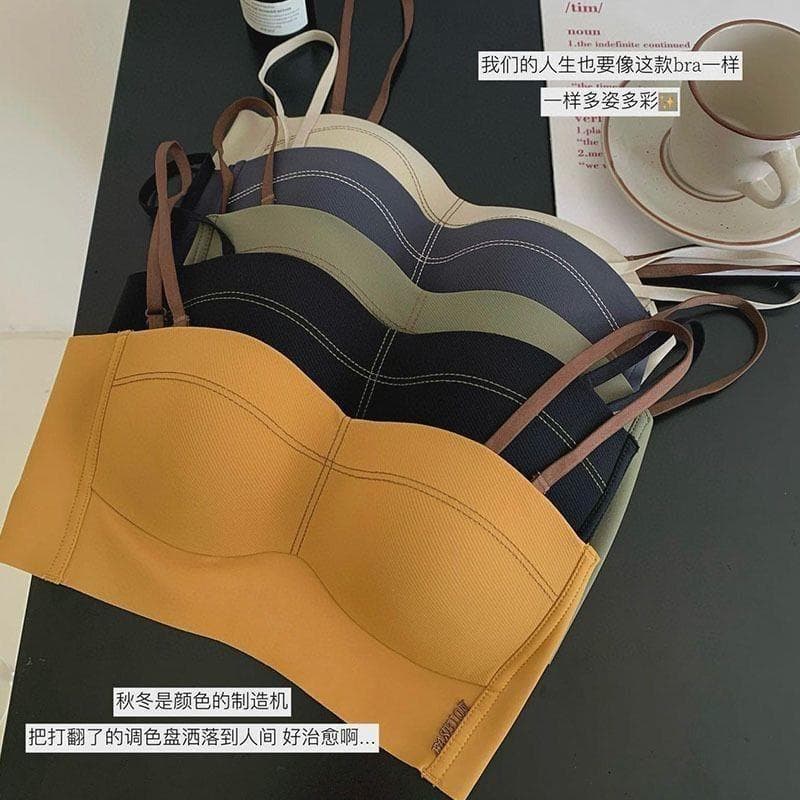 One-Piece Strapless Bra W6059 Fixed Cup Push-Up Anti-Sag Anti-Exposure Bra Cup Small Bust Push-Up Summer
