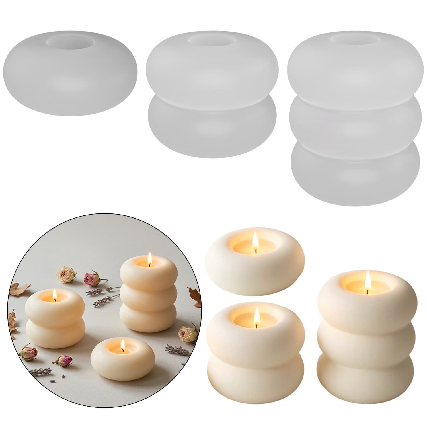 Zhongcheng ring donut candle mold three circles Jenga diy aromatherapy plaster ornament silicone mold