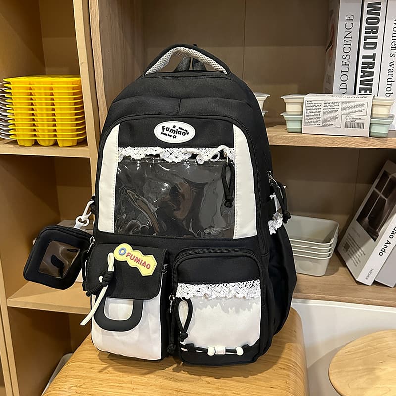 Japanese ins new style high appearance fresh sweet transparent badge bag tutoring bag lightweight large capacity backpack