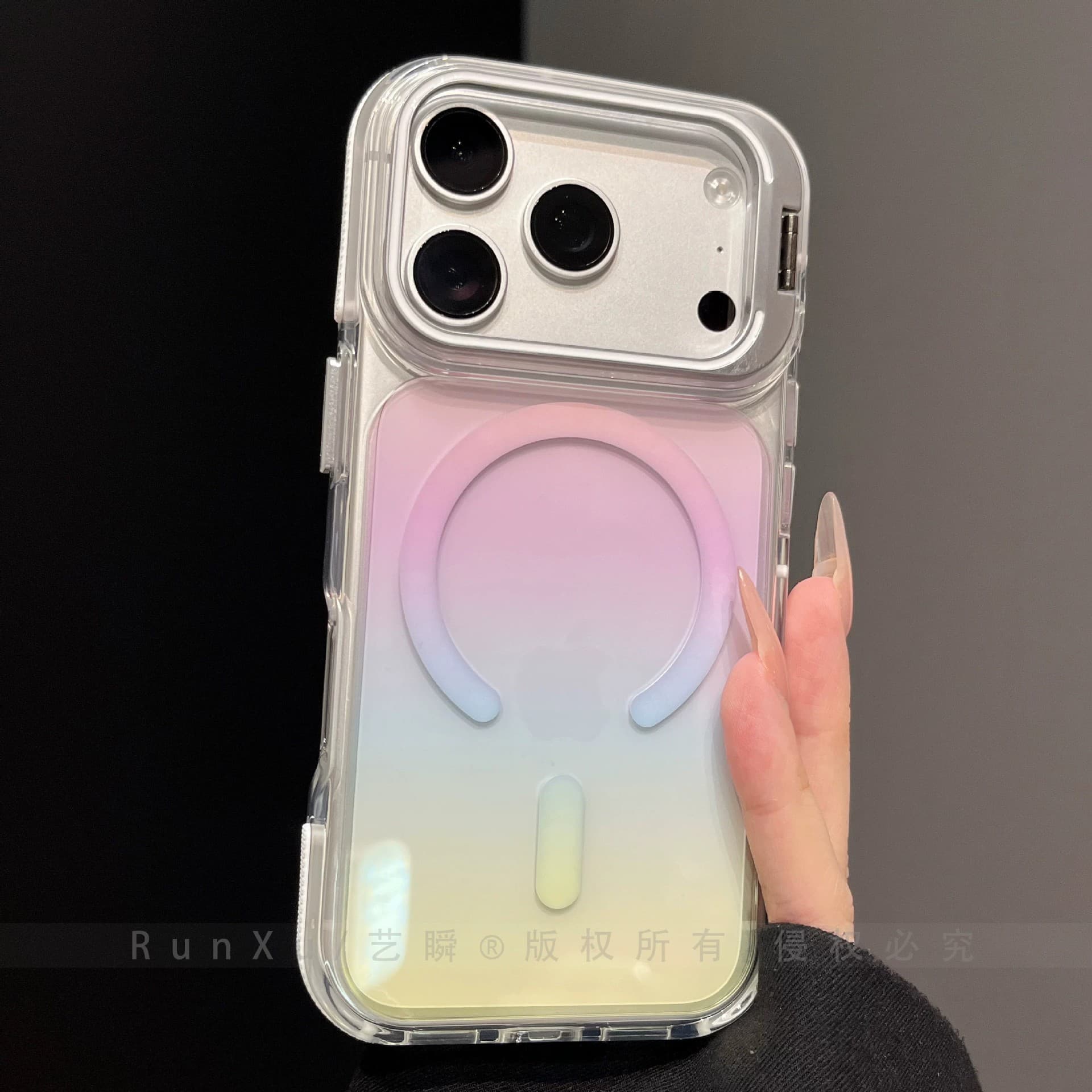 Gradient blooming transparent shell suitable for Apple 17ProMax mobile phone case new iPhone16 frame invisible bracket