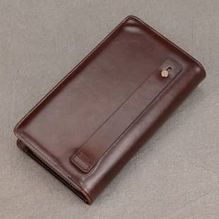 Factory Direct Genuine Leather Handbag Large Capacity Double Zipper Long Wallet Clutch Bag Top Layer Cowhide Business Phone Bag