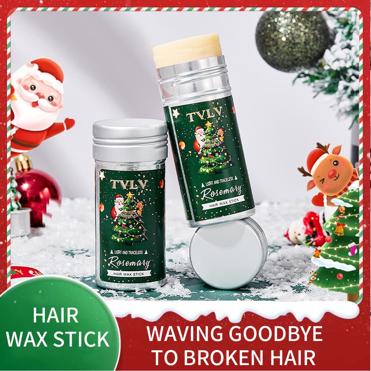 TVLV Solid Hair Wax Gel for Men and Women, Anti-Frizz, Fringe Styling, Christmas Edition, Firm Hold Hair Wax Stick