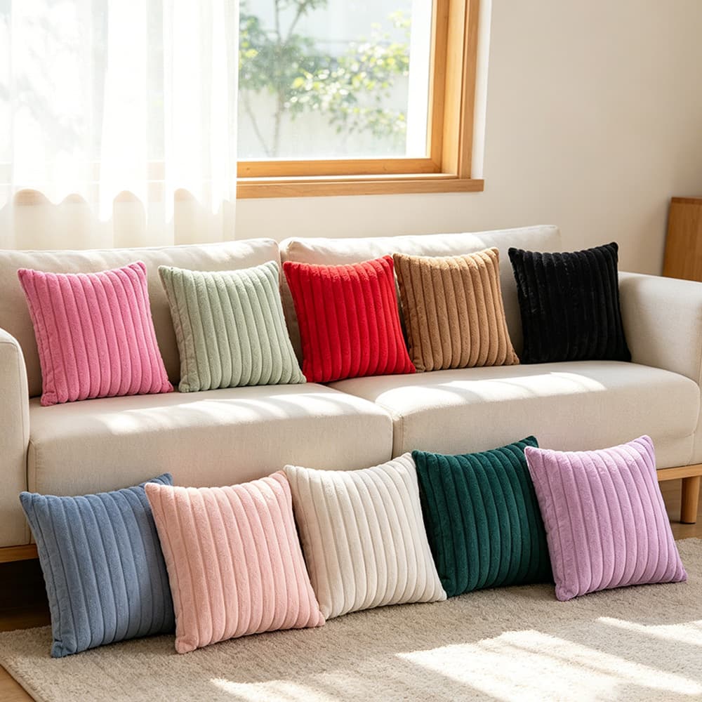 Amazon ins Nordic light luxury imitation rabbit fur strip pillow living room sofa solid color plush cushion cross-border pillow
