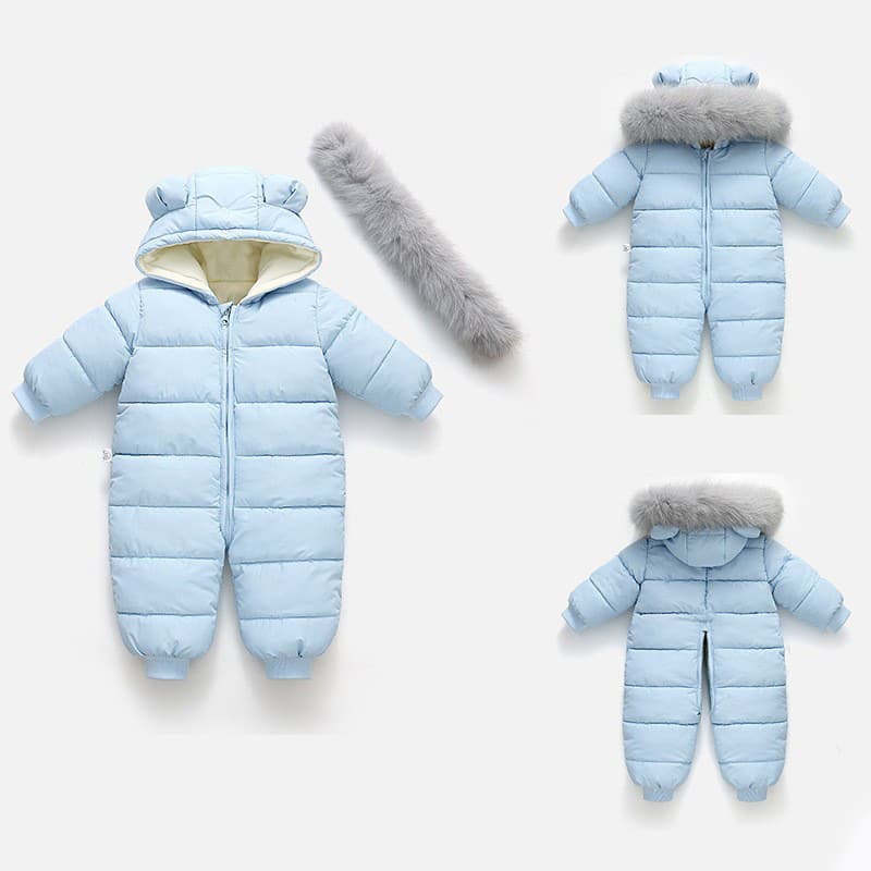 Hot-Selling Cross-Border Newborn Clothes Baby Romper Winter Thickened Fur Collar Infant Crawling Suit Fleece-Lined Jacket