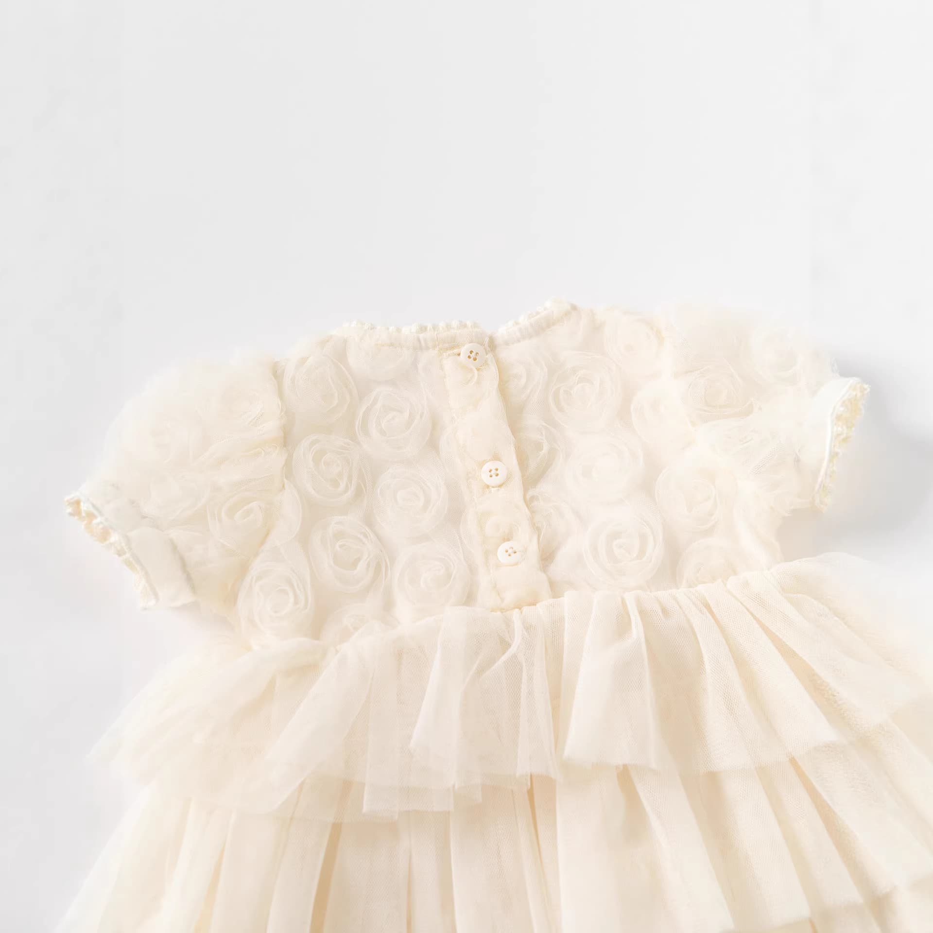 Summer Children's Tulle Dress Birthday Kids Gown Princess Dress Pearl Button Baby Girl Dress