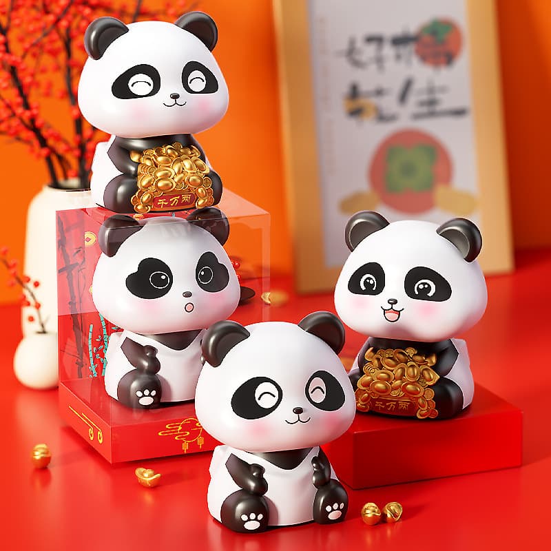 National Trend Lucky Cat Nodding Solar Panda Car Decoration Chinese Style Home Creative Trendy Small Gift Ornament
