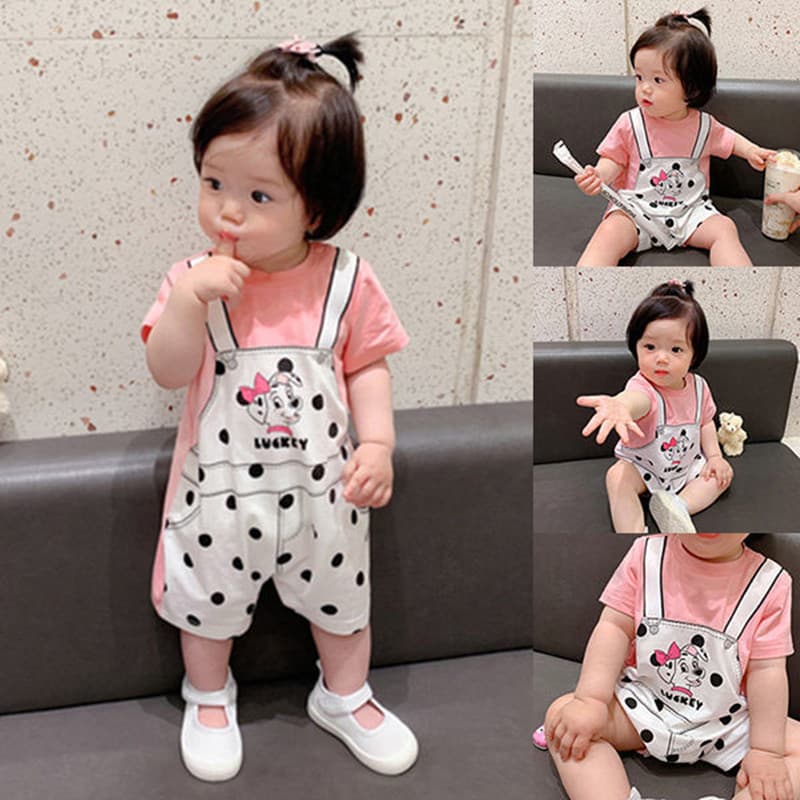 Baby Romper Summer Thin Style Fake Two-Piece Pure Cotton Short Sleeve Bodysuit for Boys and Girls Newborn