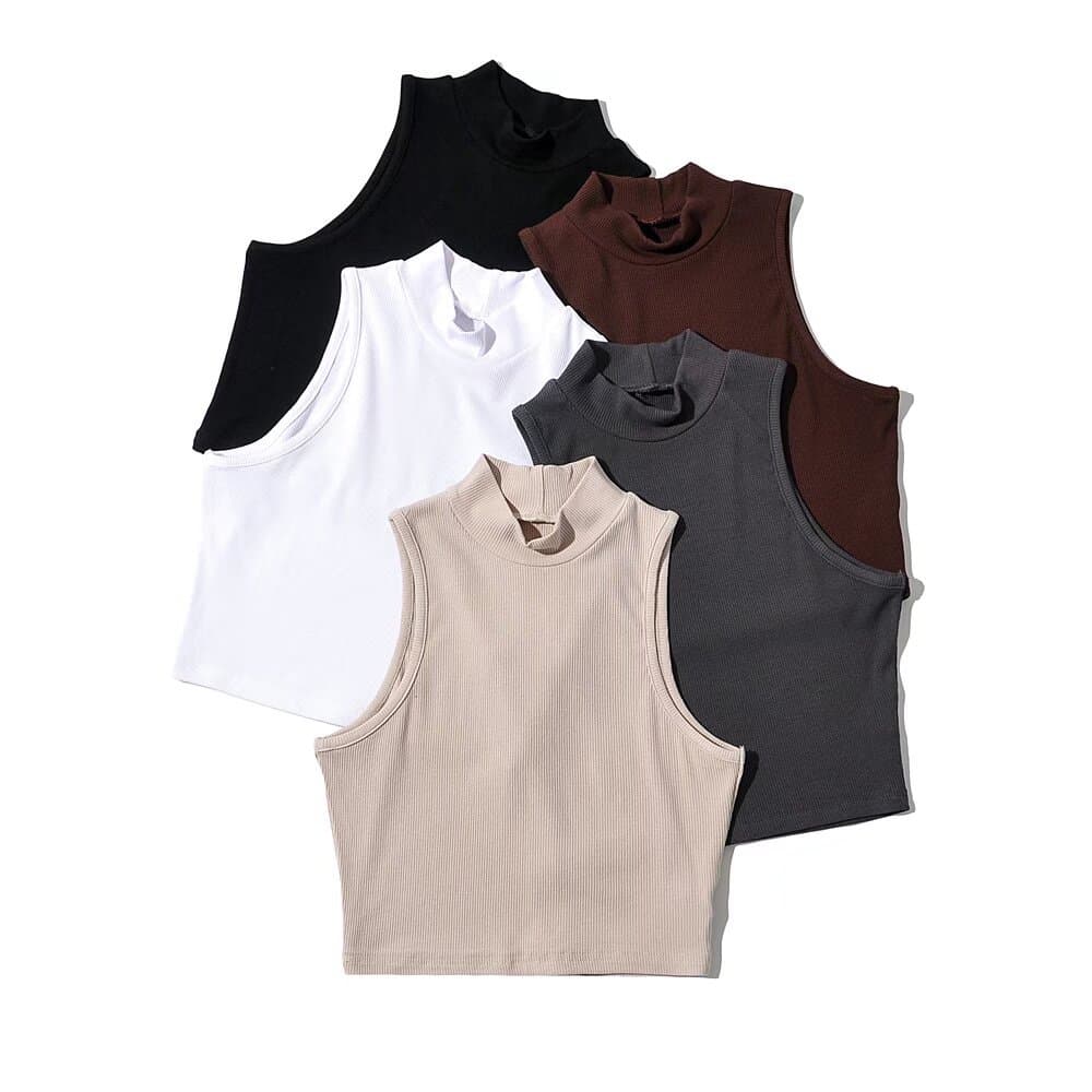Sleeveless Stand Collar Knit Slim Fit Camisole Top for Women, Short Length Stretch Vest, Ins European and American Hot Girl Style