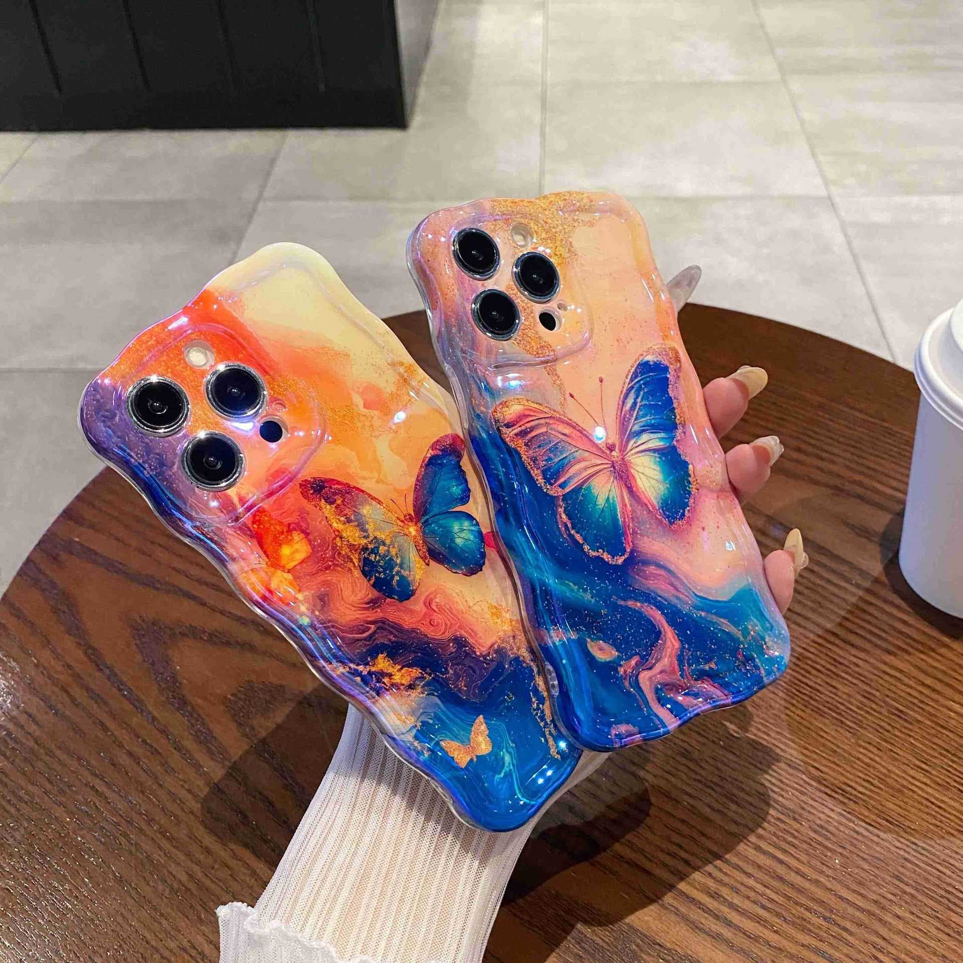 Colorful Butterfly Case for iPhone 16 Pro Max, Apple 15 Women's 12 Pro Silicone 11 Anti-Drop Blue Light