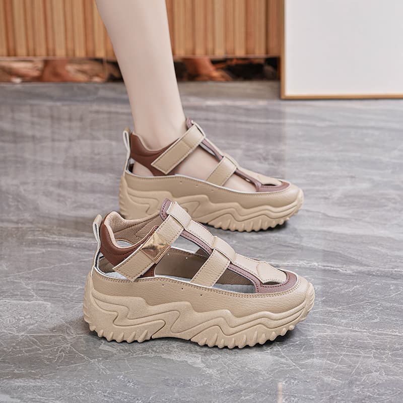 Summer Women's New Breathable Hollow Sandals Korean Style Versatile Thick Sole Heightening Sports Casual Dad Shoes