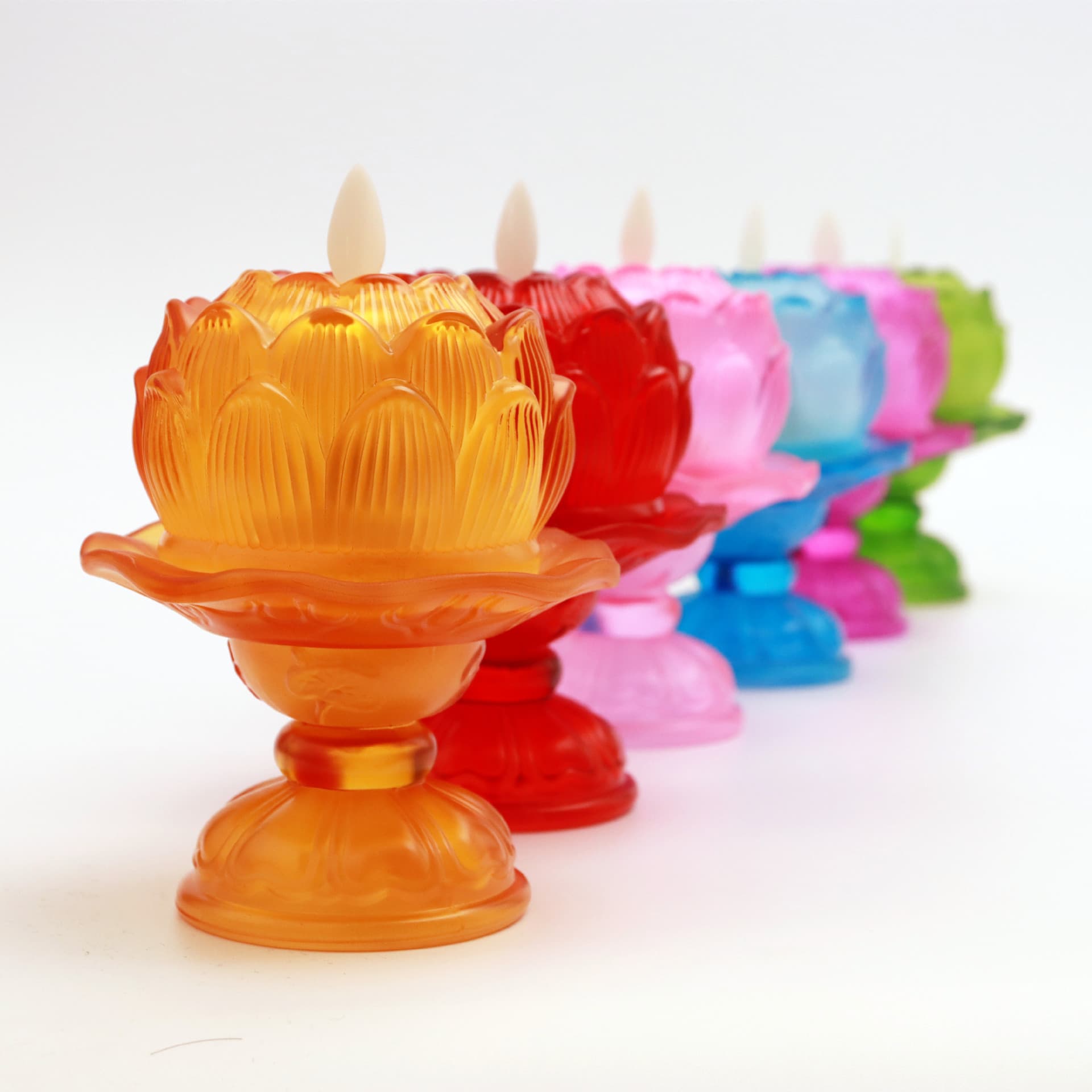 Rainbow Glazed LED Lotus Lamps for Buddha Altar, Home Electronic Candle Lights, Battery-operated Eternal Light Decor
