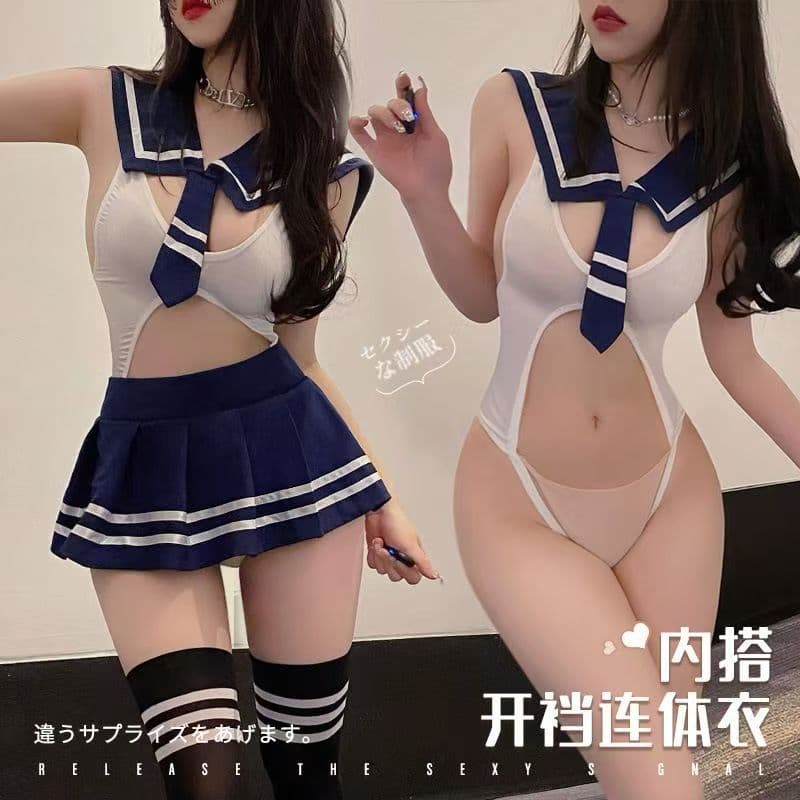 Plus Size Lingerie for Fat MM, Pure Desire Uniform Open Crotch Bodysuit, School Set, Passionate Clothes, Drop Shipping