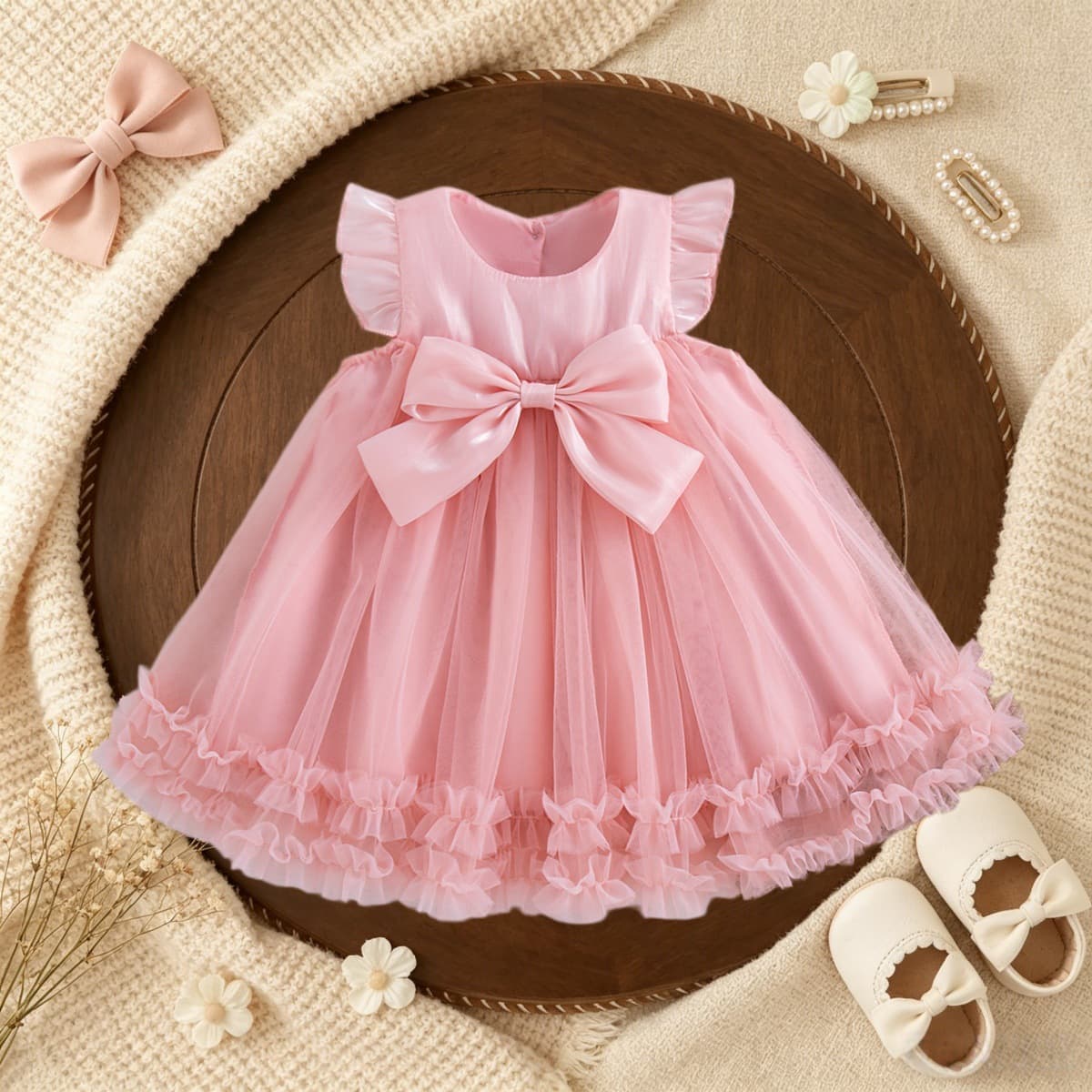 Baby Girl Dress Summer New Mesh Puffy Princess Dress Baby Birthday Gown Little Fly Sleeve Flower Girl Dress
