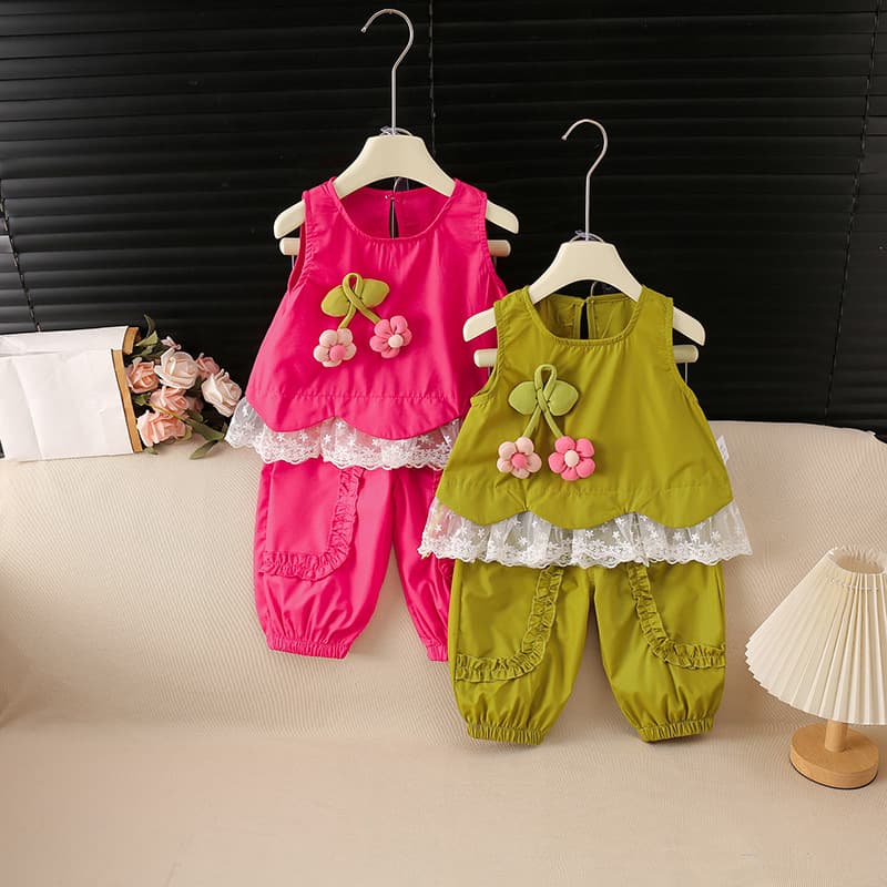Girls' new summer Korean style western style small flower wide shoulder suit