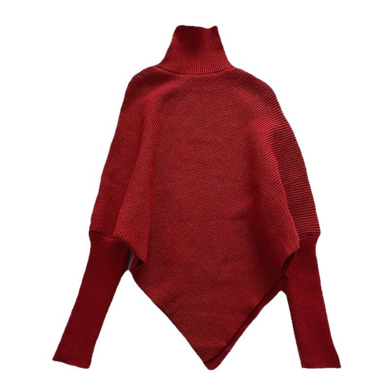 Cross-border European and American Style Solid Color Knit Sweater High Neck Batwing Shawl Chic Commuter Amazon Women's Pullover