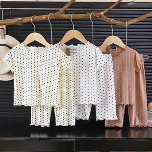 Summer Girls Outerwear Short Sleeve Polka Dot Set Baby Summer Two Piece Set Stylish Korean Air Conditioning Wear New Homewear