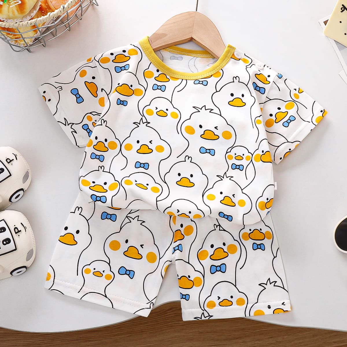 Children's Short Sleeve Set, Pure Cotton Summer Korean Style Boys' Shorts, Thin Fabric, Girls' Summer Baby Clothes, Cartoon