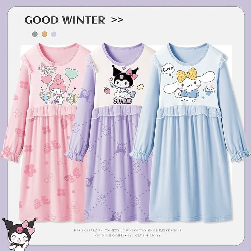 Children's Spring/Autumn Cotton Modal Long-Sleeve Nightgown for Girls, Mother-Daughter Matching Pajamas